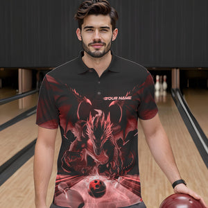 Custom Black And Red Dragon Bowling Jerseys, Dragon Bowling Team Polo Shirts For Men IPHW8955