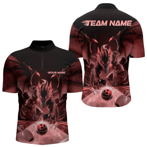 Custom Black And Red Dragon Bowling Jerseys, Dragon Bowling Team Quarter-Zip Shirts For Men IPHW8955