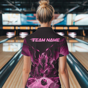 Custom Black And Pink Dragon Bowling Jerseys, Dragon Bowling Team Polo Shirts For Women IPHW8956