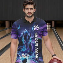 Load image into Gallery viewer, Custom Blue And Purple Dragon Bowling Polo Shirts For Men, Dragon Bowling League Shirt IPHW8958