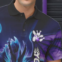 Load image into Gallery viewer, Custom Blue And Purple Dragon Bowling Polo Shirts For Men, Dragon Bowling League Shirt IPHW8958