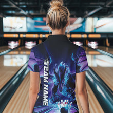 Load image into Gallery viewer, Custom Blue And Purple Dragon Bowling Polo Shirts For Women, Dragon Bowling League Shirt IPHW8958