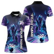 Load image into Gallery viewer, Custom Blue And Purple Dragon Bowling Polo Shirts For Women, Dragon Bowling League Shirt IPHW8958