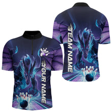 Load image into Gallery viewer, Custom Blue And Purple Dragon Bowling Quarter-Zip Shirts For Men, Dragon Bowling League Shirt IPHW8958