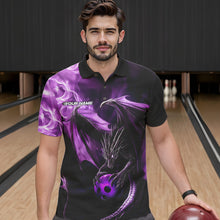 Load image into Gallery viewer, Custom Black And Purple Flame Dragon Bowling Polo Shirts For Men, Dragon Bowling Jerseys IPHW8963