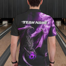 Load image into Gallery viewer, Custom Black And Purple Flame Dragon Bowling Polo Shirts For Men, Dragon Bowling Jerseys IPHW8963