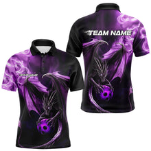 Load image into Gallery viewer, Custom Black And Purple Flame Dragon Bowling Polo Shirts For Men, Dragon Bowling Jerseys IPHW8963
