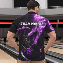 Load image into Gallery viewer, Custom Black And Purple Flame Dragon Bowling Quarter-Zip Shirts For Men, Dragon Bowling Jerseys IPHW8963