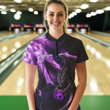 Load image into Gallery viewer, Custom Black And Purple Flame Dragon Bowling Women Quarter-Zip Shirt, Bowling Jerseys IPHW8963