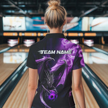 Load image into Gallery viewer, Custom Black And Purple Flame Dragon Bowling Women Quarter-Zip Shirt, Bowling Jerseys IPHW8963