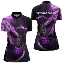Load image into Gallery viewer, Custom Black And Purple Flame Dragon Bowling Women Quarter-Zip Shirt, Bowling Jerseys IPHW8963