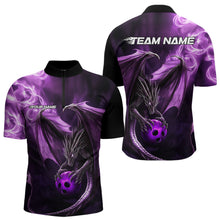 Load image into Gallery viewer, Custom Black And Purple Flame Dragon Bowling Quarter-Zip Shirts For Men, Dragon Bowling Jerseys IPHW8963