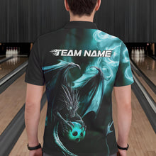Load image into Gallery viewer, Custom Black And Blue Flame Dragon Bowling Polo Shirts For Men, Dragon Bowling Jerseys IPHW8964