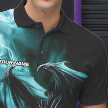 Load image into Gallery viewer, Custom Black And Blue Flame Dragon Bowling Polo Shirts For Men, Dragon Bowling Jerseys IPHW8964