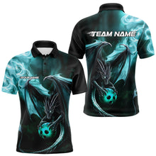 Load image into Gallery viewer, Custom Black And Blue Flame Dragon Bowling Polo Shirts For Men, Dragon Bowling Jerseys IPHW8964