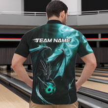 Load image into Gallery viewer, Custom Black And Blue Flame Dragon Bowling Quarter-Zip Shirts For Men, Dragon Bowling Jerseys IPHW8964