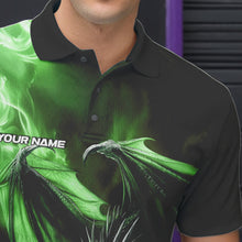 Load image into Gallery viewer, Custom Black And Green Flame Dragon Bowling Polo Shirts For Men, Dragon Bowling Jerseys IPHW8965