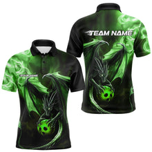 Load image into Gallery viewer, Custom Black And Green Flame Dragon Bowling Polo Shirts For Men, Dragon Bowling Jerseys IPHW8965