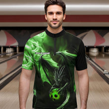 Load image into Gallery viewer, Custom Black And Green Flame Dragon Bowling Quarter-Zip Shirts For Men, Dragon Bowling Jerseys IPHW8965