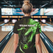 Load image into Gallery viewer, Custom Black And Green Flame Dragon Bowling Women Quarter-Zip Shirt, Dragon Bowler Jersey IPHW8965