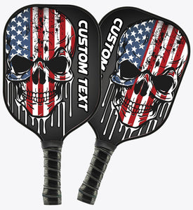 Grunge American Flag Skull Custom Patriotic Pickleball Paddle, Us Pickleball Paddle, Halloween Pickleball Gifts IPHW7251