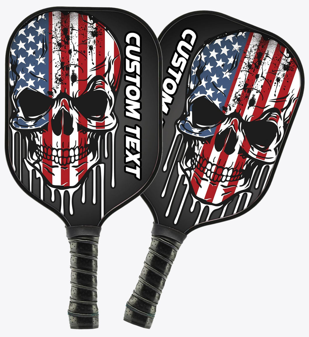 Grunge American Flag Skull Custom Patriotic Pickleball Paddle, Us Pickleball Paddle, Halloween Pickleball Gifts IPHW7251