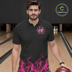 Custom Pink Skull Smoke Bowling Team Men Polo Shirts, Halloween Bowling Outfit IPHW9772