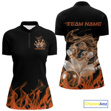 Load image into Gallery viewer, Custom Orange Skull Smoke Bowling Team Women Quarter-Zip Shirts, Halloween Bowling Outfit IPHW9775