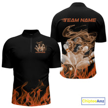 Load image into Gallery viewer, Custom Orange Skull Smoke Bowling Team Men Quarter-Zip Shirts, Halloween Bowling Outfit IPHW9775