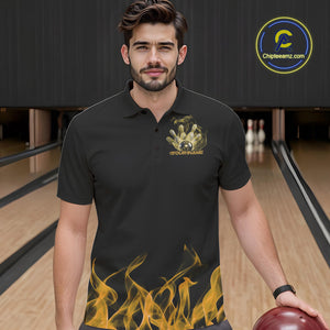 Custom Yellow Skull Smoke Bowling Team Men Polo Shirts, Halloween Bowling Outfit IPHW9776