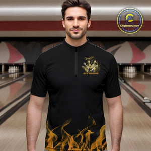 Custom Yellow Skull Smoke Bowling Team Men Quarter-Zip Shirts, Halloween Bowling Outfit IPHW9776