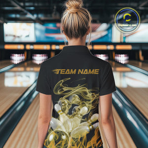 Custom Yellow Skull Smoke Bowling Team Women Quarter-Zip Shirts, Halloween Bowling Outfit IPHW9776