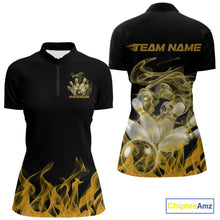 Load image into Gallery viewer, Custom Yellow Skull Smoke Bowling Team Women Quarter-Zip Shirts, Halloween Bowling Outfit IPHW9776