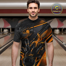 Load image into Gallery viewer, Custom Black And Yellow Flame Bowling Team Men Quarter-Zip Shirts, Fire Bowling Jerseys IPHW9781
