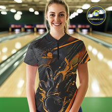 Load image into Gallery viewer, Custom Black And Yellow Flame Bowling Team Women Quarter-Zip Shirts, Fire Bowling Jerseys IPHW9781