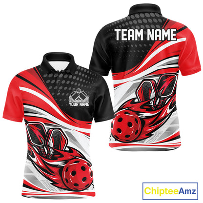 Custom Red Flame Pickleball Team Men Polo Shirt, Pickleball Tournament Uniform Jersey IPHW12750