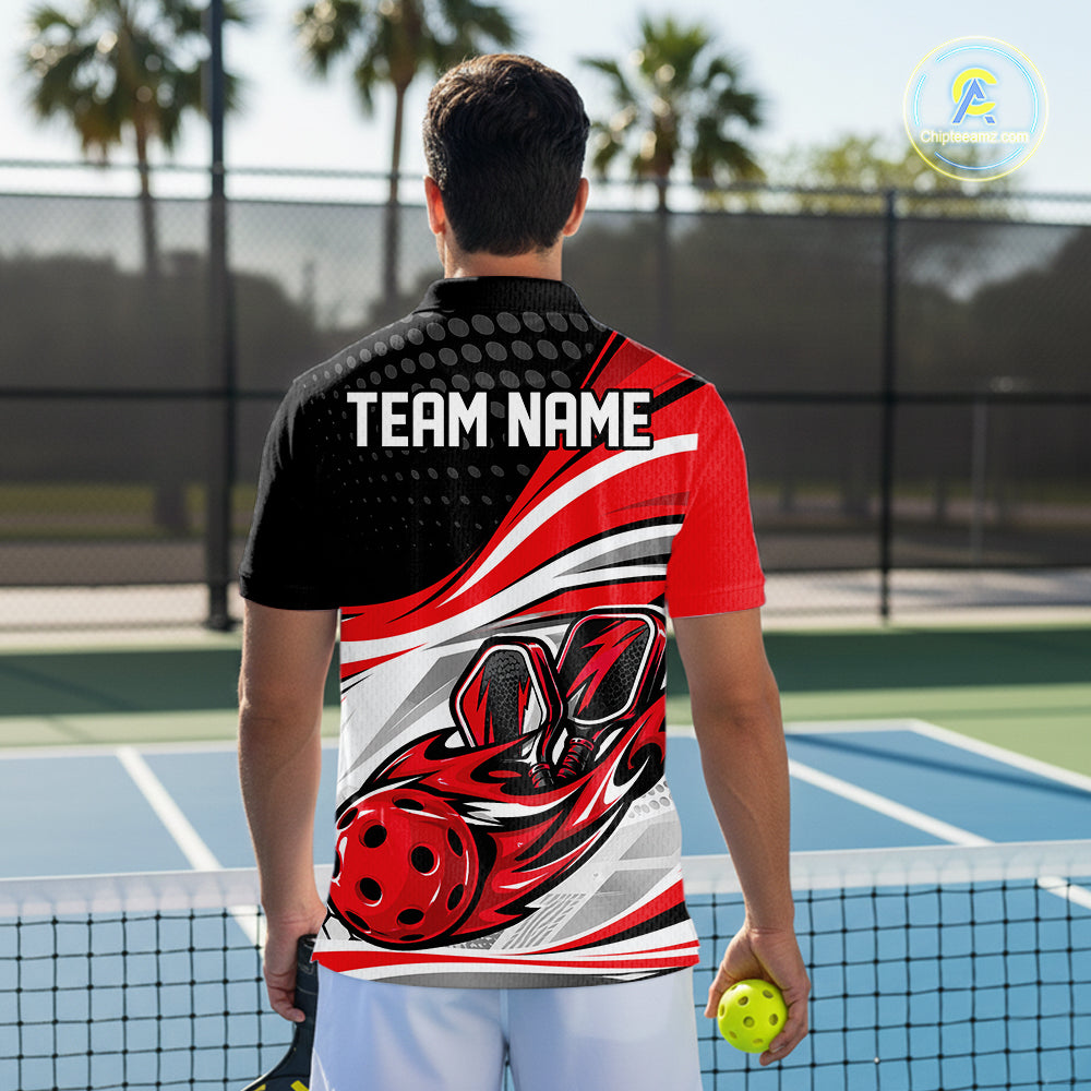 Custom Red Flame Pickleball Team Men Polo Shirt, Pickleball Tournament Uniform Jersey IPHW12750