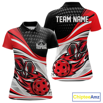 Custom Red Flame Pickleball Team Women Polo Shirt, Pickleball Tournament Uniform Jersey IPHW12750