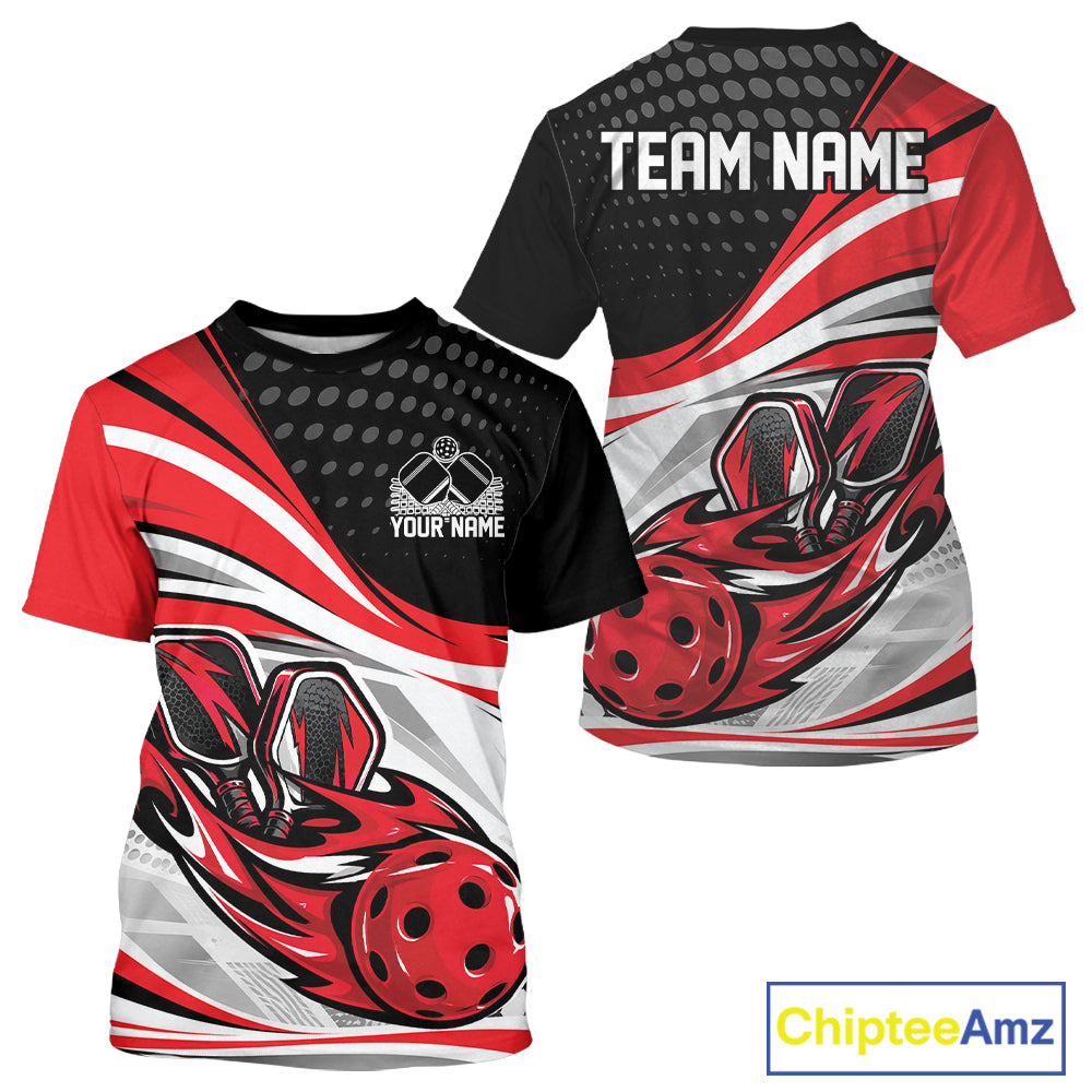 Custom Red Flame Pickleball Team Men T-Shirts, Pickleball Tournament Uniform Jersey IPHW12750