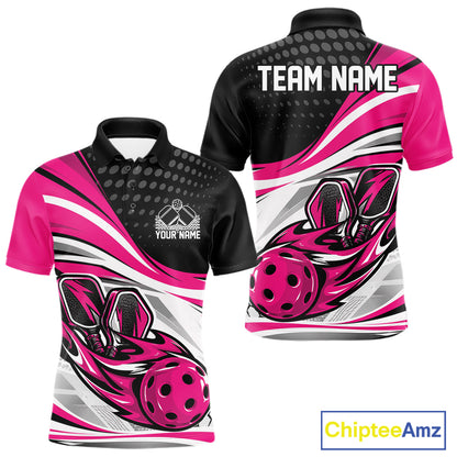Custom Pink Flame Pickleball Team Men Polo Shirt, Pickleball Tournament Uniform Jersey IPHW12751