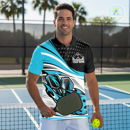 Custom Blue Flame Pickleball Team Men Polo Shirt, Pickleball Tournament Uniform Jersey IPHW12752