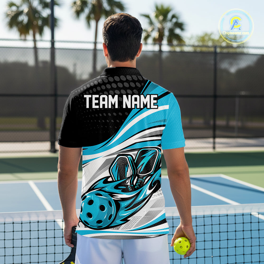 Custom Blue Flame Pickleball Team Men Polo Shirt, Pickleball Tournament Uniform Jersey IPHW12752