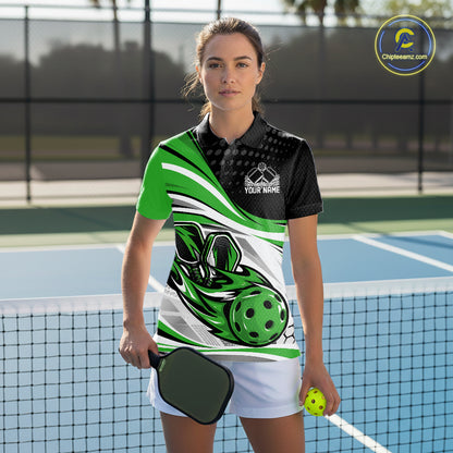 Custom Green Flame Pickleball Team Women Polo Shirt, Pickleball Tournament Uniform Jersey IPHW12753