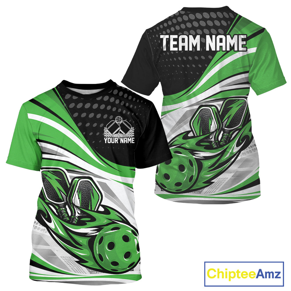 Custom Green Flame Pickleball Team Men T-Shirts, Pickleball Tournament Uniform Jersey IPHW12753