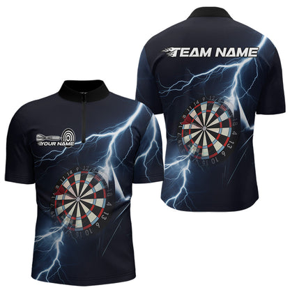 Blue Thunder Lightning Dartboard Custom Dart Quarter-Zip Shirts For Men, Dart Team League Shirt IPHW8486