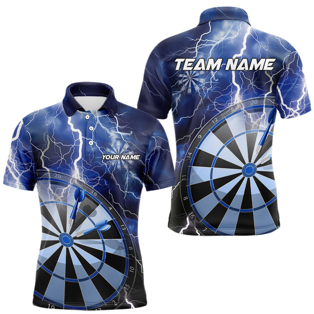 Custom Blue Thunder Lightning Dartboard Dart Polo Shirts For Men, Dart Tournament Team Shirt IPHW8488