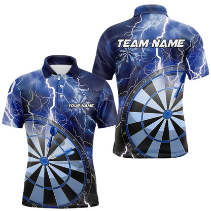Custom Blue Thunder Lightning Dartboard Dart Polo Shirts For Men, Dart Tournament Team Shirt IPHW8488