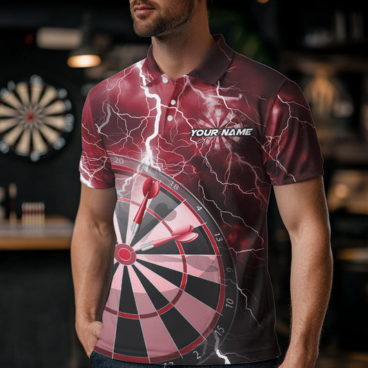 Custom Red Thunder Lightning Dartboard Dart Polo Shirts For Men, Dart Tournament Team Shirt IPHW8489