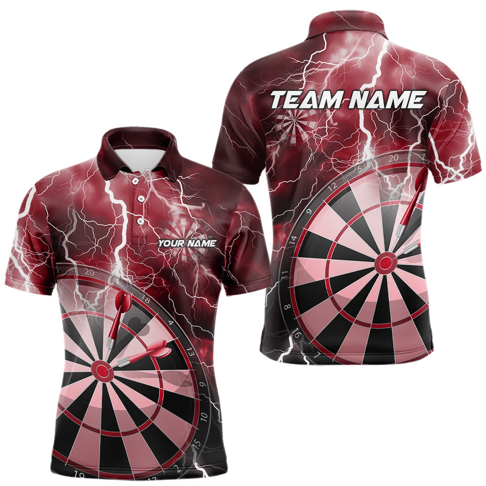 Custom Red Thunder Lightning Dartboard Dart Polo Shirts For Men, Dart Tournament Team Shirt IPHW8489