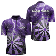 Load image into Gallery viewer, Custom Purple Thunder Lightning Dartboard Dart Quarter-Zip Shirt For Men, Dart Tournament Team Shirt IPHW8490